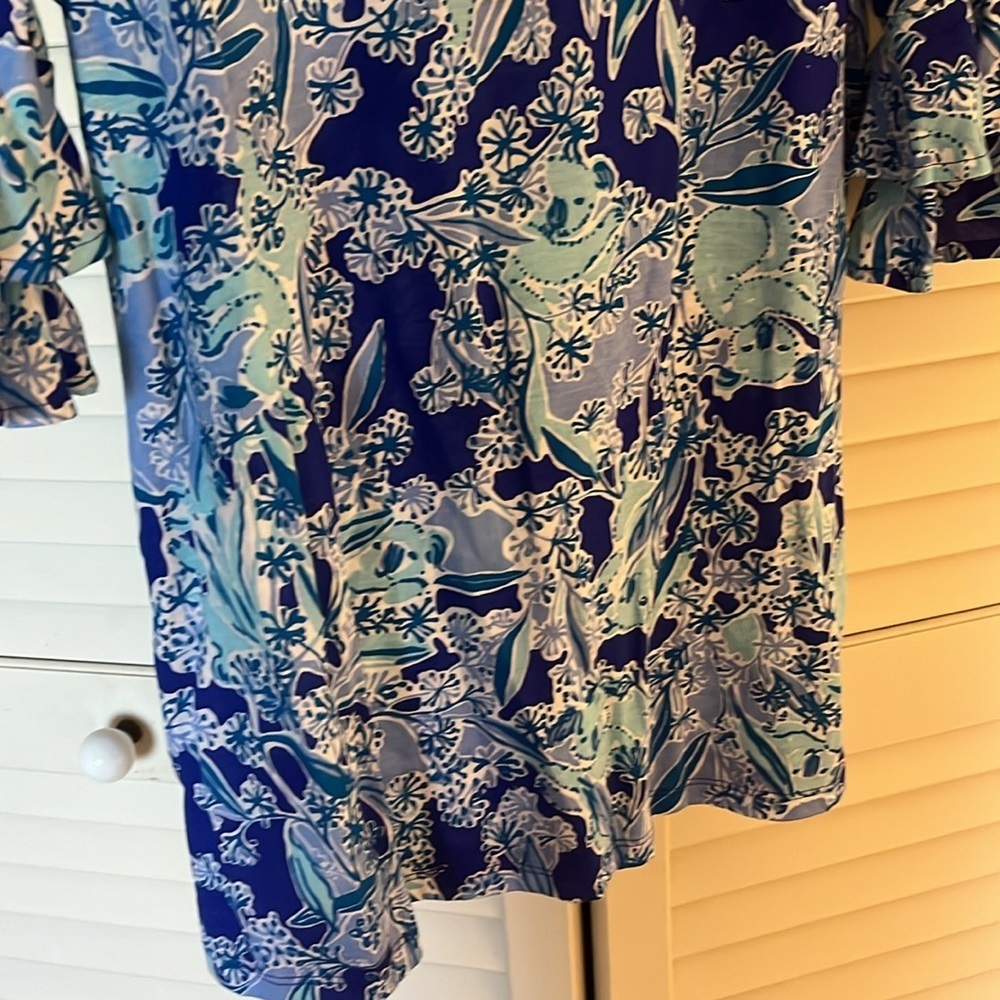 Lily Pulitzer blue purple‎ ruffle sleeve top koala pattern S NWOT - Picture 5 of 7